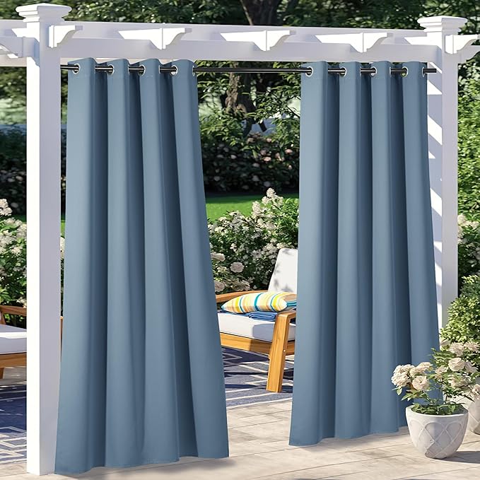 NICETOWN 2 Panels Stone Blue Blackout Outdoor Curtains by NICETOWN