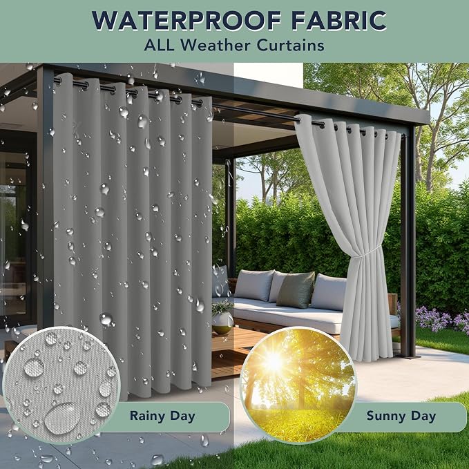 Patio Curtains Outdoor Waterproof, Privacy Drapes | Weatherproof & Sun Blocking - Image 2