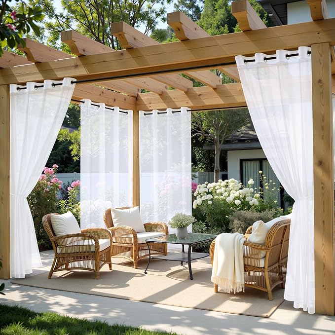 MIULEE White Outdoor Curtain for Patio Waterproof 4 Panels 54 x 96 Inch | by MIULEE