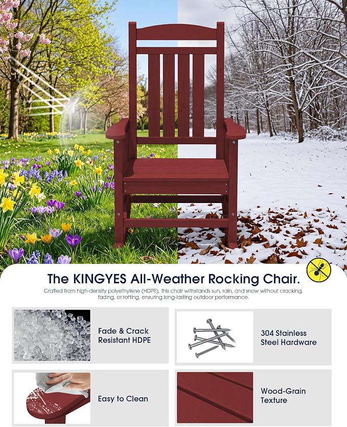 Oversized Outdoor Rocking Chairs Set of 4, HDPE Porch Rockers - Image 4