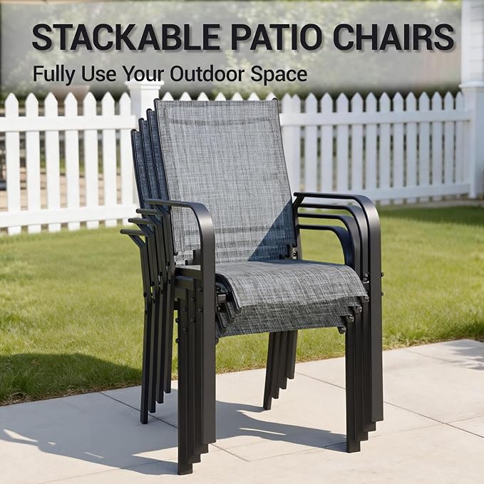 Patio Dining Chairs Set of 4, All-Weather High Back Textilene Stackable Chairs - Image 7