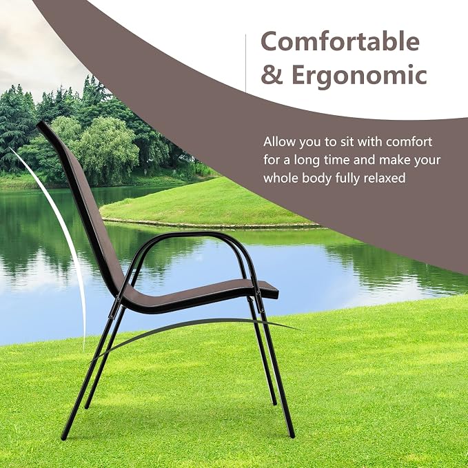 Tangkula Patio Dining Chairs Set of 4, Outdoor Stackable All Weather Heavy Duty - Image 7