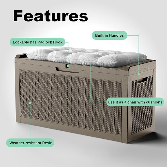 70 Gallon Outdoor Deck Box, Resin Waterproof Storage Box - Image 3