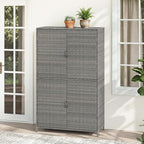 Tangkula Rattan Outdoor Storage Cabinet, Patiojoy Outdoor Cabinet - Image 9