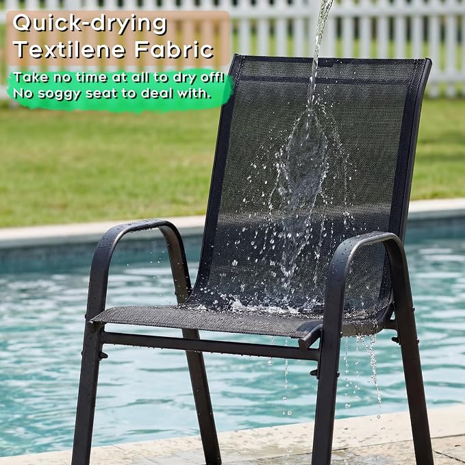 Outdoor Patio Chairs Set of 8 Stackable Dining Chairs All-Weather Textilene - Image 4