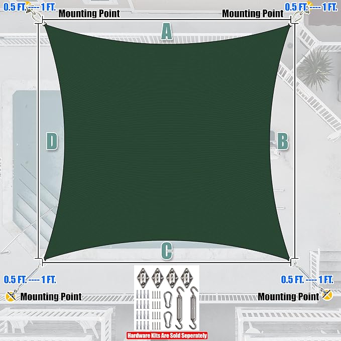 Amgo Custom Size 8' x 19' Green Rectangle Square Sun Shade Sail UPF50+ - Image 7