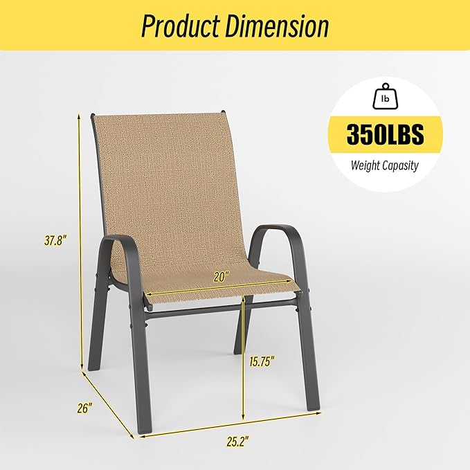 Patio Chairs Set of 4, Stackable Outdoor Dining Chairs Set - Image 3