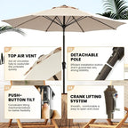 Ayge 9 FT Patio Umbrella Outdoor Table Umbrella Fiberglass Frame Beige | 9 FT - Image 3
