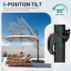 12×12 FT Double-Top Cantilever Patio Umbrella, Light Gray | Square Offset - Image 2