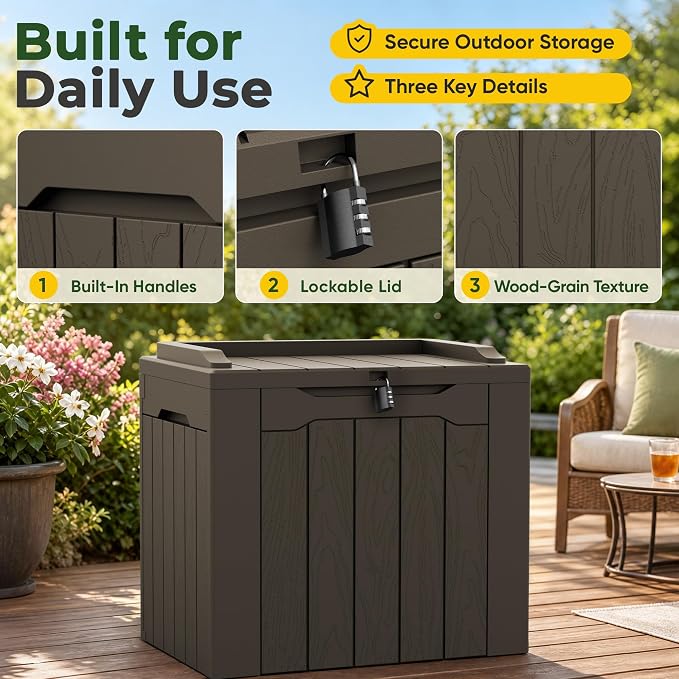 Flamaker 2 Pack Deck Box 31 Gallon Waterproof Resin Storage Box - Image 7