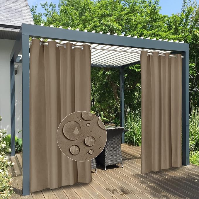 Easy-Going 100% Waterproof Outdoor Curtains 54x120 inch, Sand | Windproof by Easy-Going