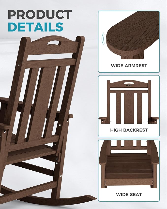 Oversized Outdoor Rocking Chair, High Back Patio Rocker - Image 5