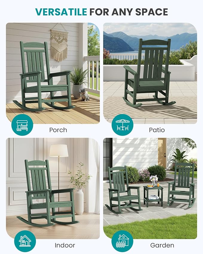 SERWALL Rocking Chair Outdoor, Oversized HDPE Patio Rocking Chairs, Porch Rocker - Image 8