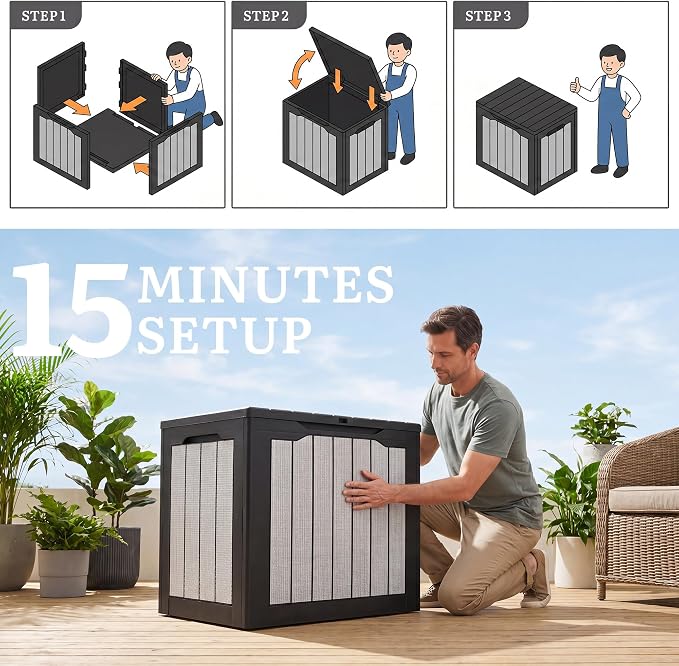 YITAHOME 30 Gallon Deck Box | 2-Pack Waterproof Resin Outdoor Storage Box - Image 8