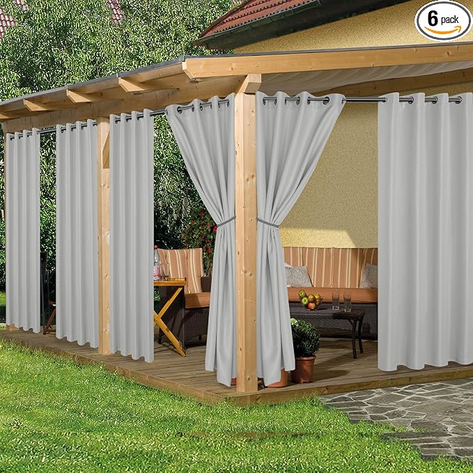 HolidayIdeas Outdoor Curtains for Patio Waterproof 6 Pcs 54x84 Inch Silver | by HolidayIdeas