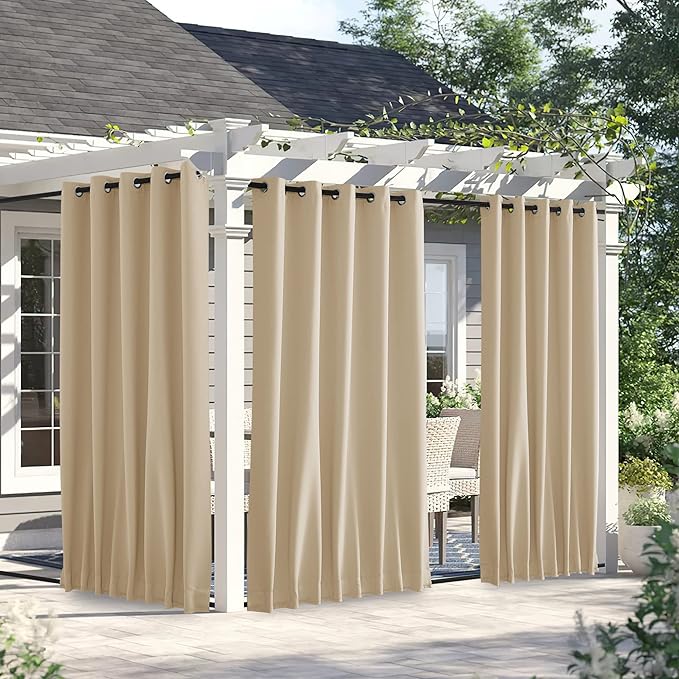 NICETOWN Weighted Curtains for Patio Waterproof W66xL84 Biscotti Beige | Gazebo by NICETOWN