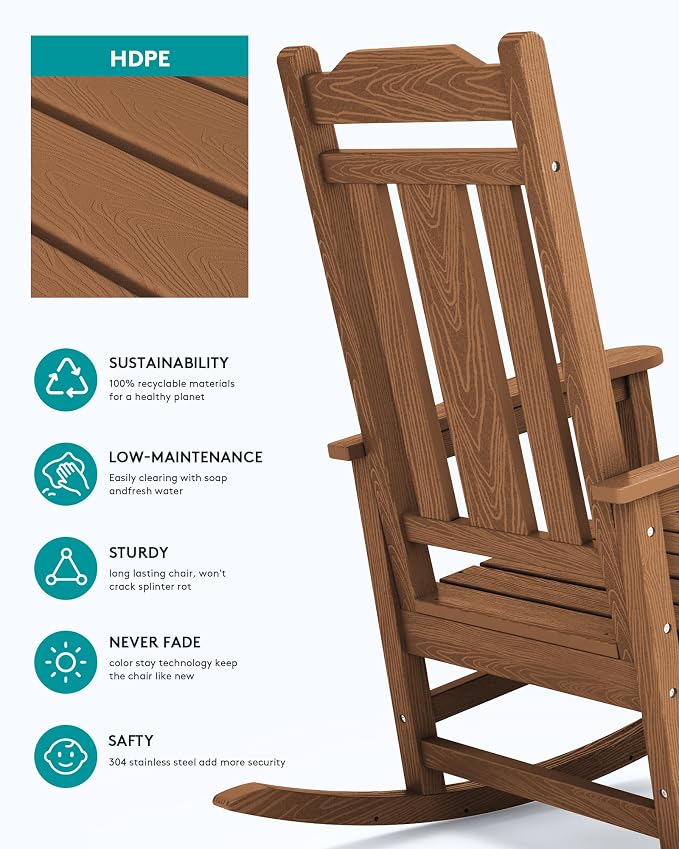 SERWALL Oversized Outdoor Rocking Chairs Set of 2, Patio HDPE Rocker, All - Image 7