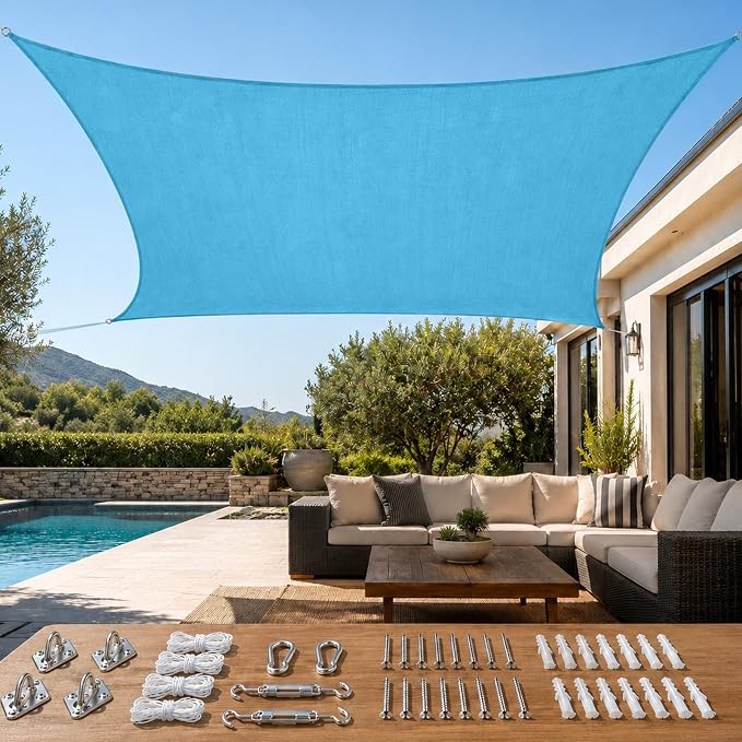 Quictent Sun Shade Sail for Patio w/Hardware Kit 185GSM 20x20ft Turquoise | by QUICTENT