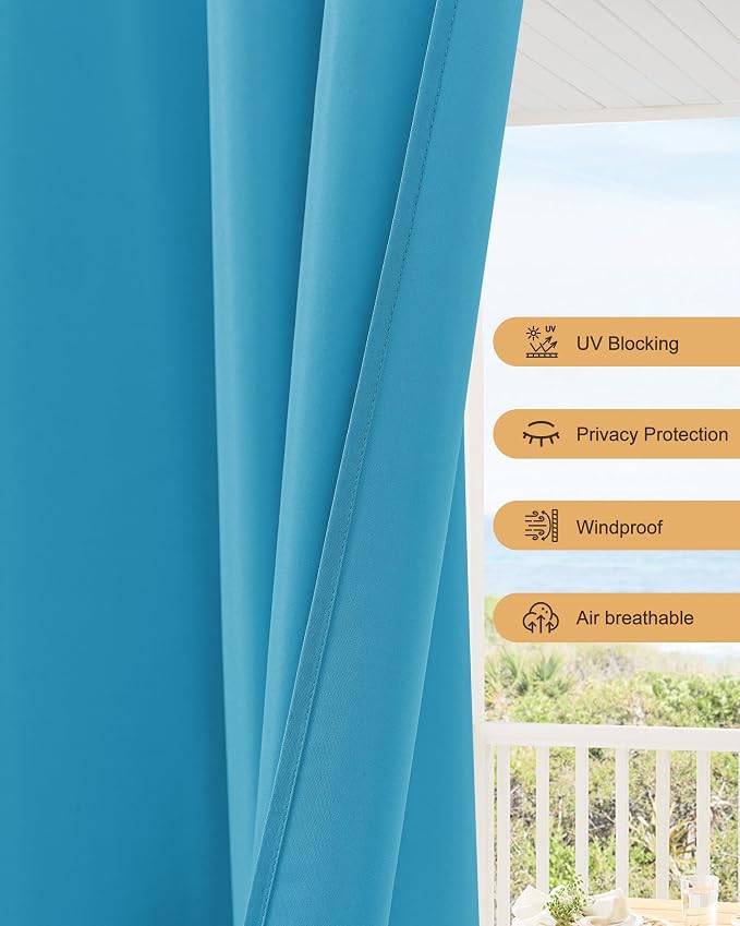 Outdoor Curtains for Patio Waterproof Rod Pocket 6 Pcs 54x84 Inch Teal | - Image 4