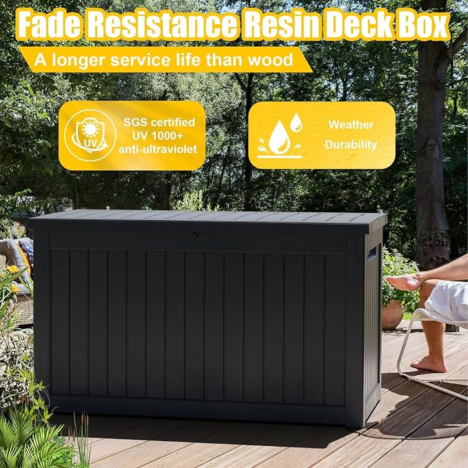 Deck Box - 280 Gallon Large Outdoor Storage Box, Waterproof Weatherproof Resin - Image 3