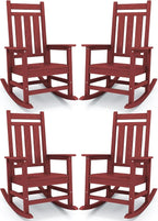 Oversized Outdoor Rocking Chair Set of 4, HDPE Patio Rockers by KINGYES