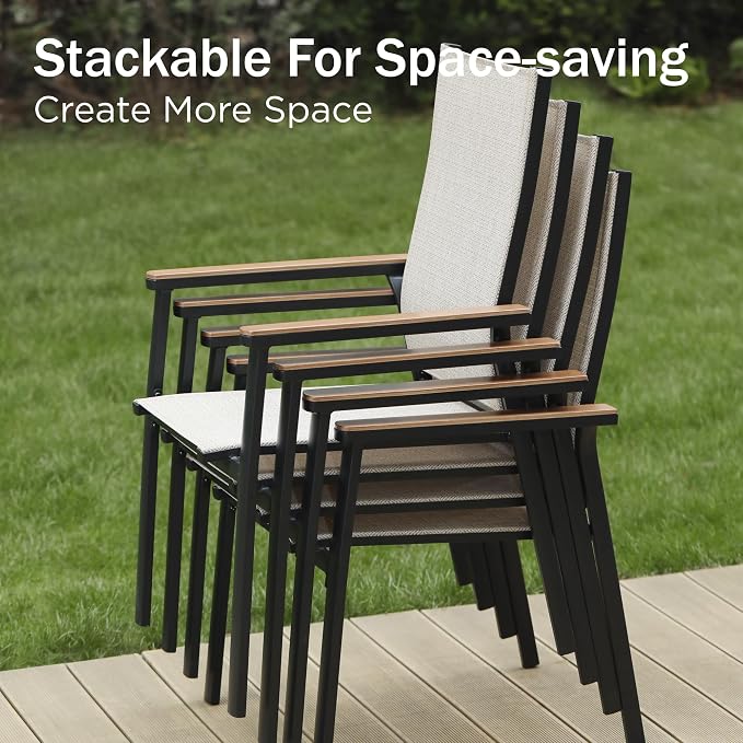 PHI VILLA Outdoor Stackable Dining Chairs Set of 8 w/Aluminum Frame, - Image 3