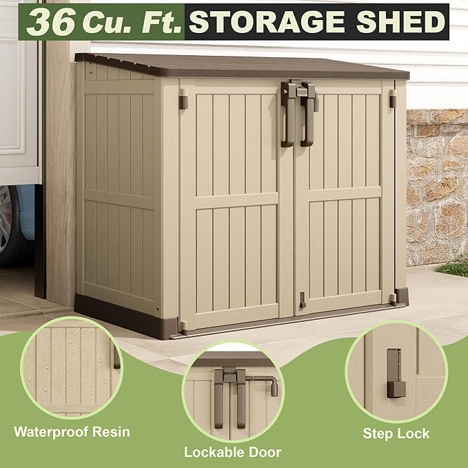Plastic Outdoor Storage Shed, 36 Cu Ft Waterproof Outdoor Storage Cabinet - Image 3