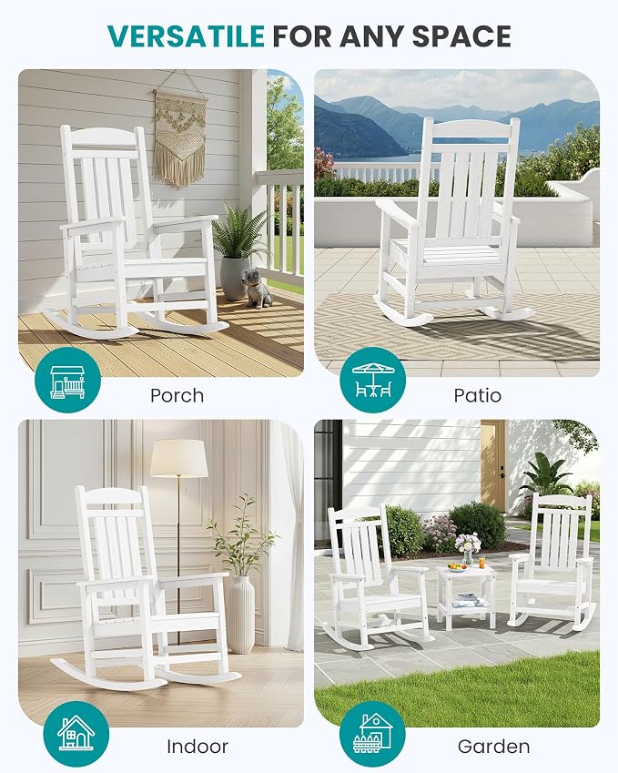 SERWALL Outdoor Rocking Chair Set of 2, Patio Rocking Chair, Porch Rocker - Image 9