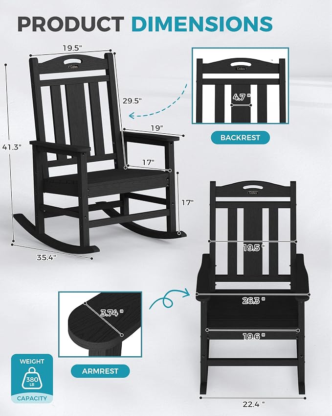 Oversized Outdoor Rocking Chairs Set of 8, 380lbs Heavy-Duty Large Patio Rocker - Image 2