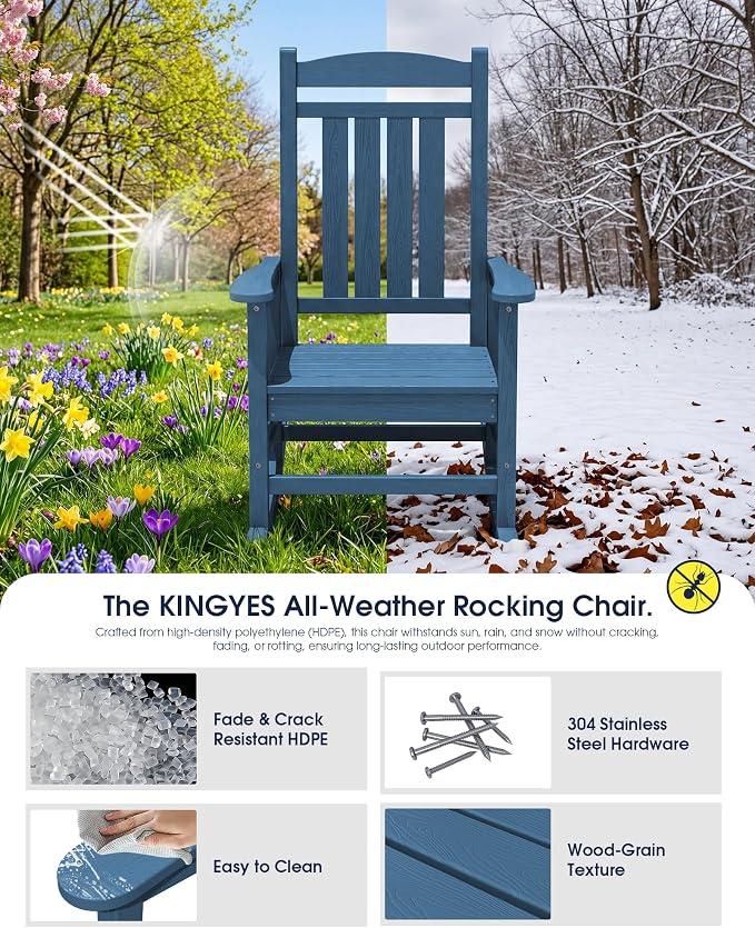 Oversized Outdoor Rocking Chairs Set of 6, HDPE Porch Rockers - Image 4