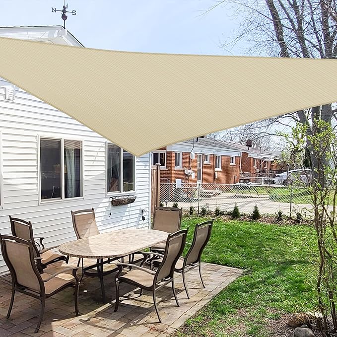WINDSCREEN4LESS 10' x 10' x 10' Sun Shade Sail UV Block Fabric Canopy in Beige - Image 6