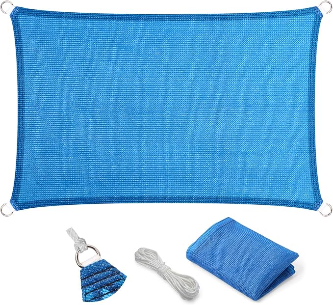 Eden's Decor Straight Flat-Edged 6' x 10' Blue Sun Shade Sail Rectangular by EdensDecorInc