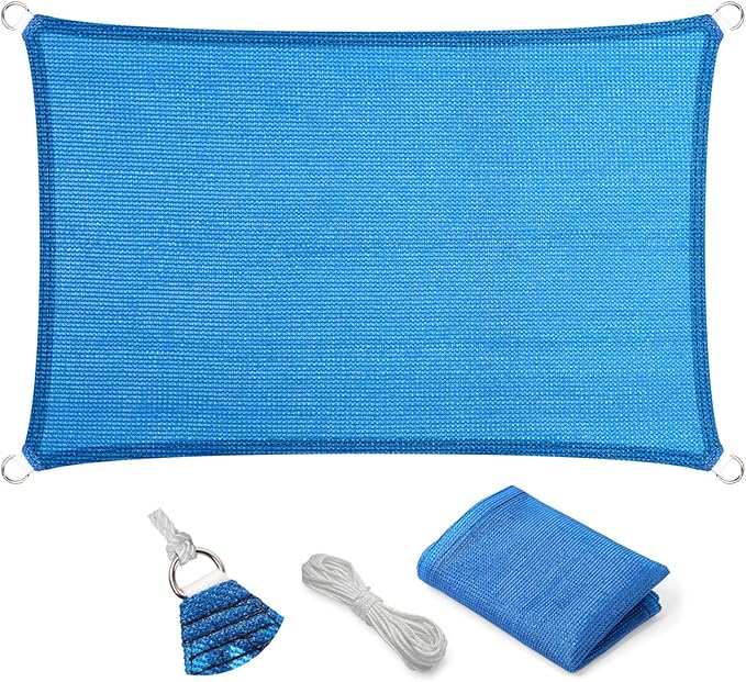 Eden's Decor Straight Flat-Edged 5' x 12' Blue Sun Shade Sail Rectangular by EdensDecorInc
