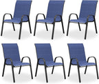 Patio Dining Chairs Set of 6, Outdoor Stacking Chairs, Breathable Seat Fabric by VonzoyHome