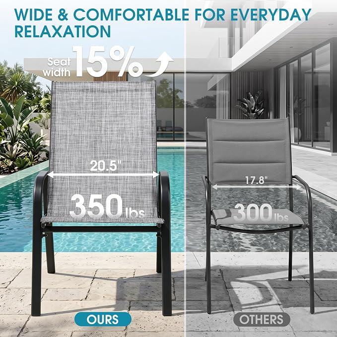 24.4" Wide Outdoor Stackable Chairs Set of 8 | Stacking Patio Chairs - Image 5