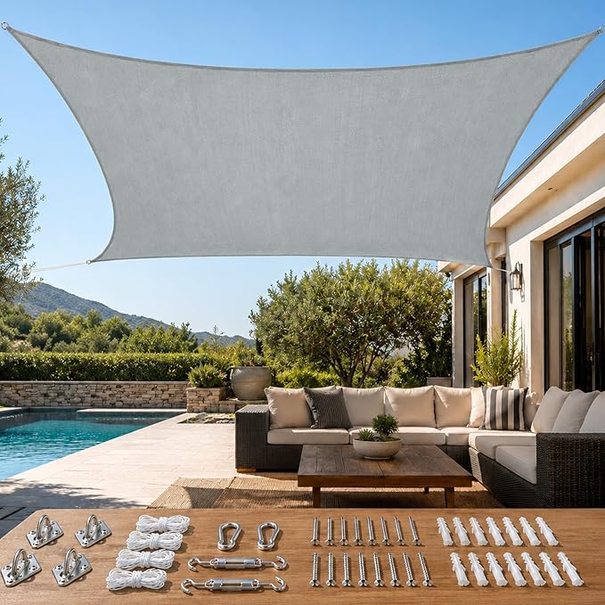Quictent Sun Shade Sail for Patio w/Hardware Kit 185GSM 24x24ft Gray | Square by QUICTENT
