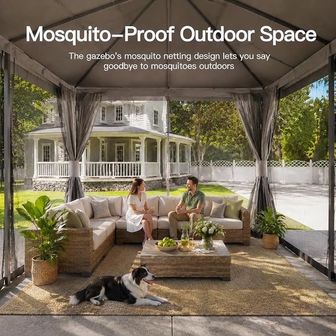 10'x12' Outdoor Gazebo, Metal Frame Heavy Duty Patio Canopy Tent Shelter - Image 2