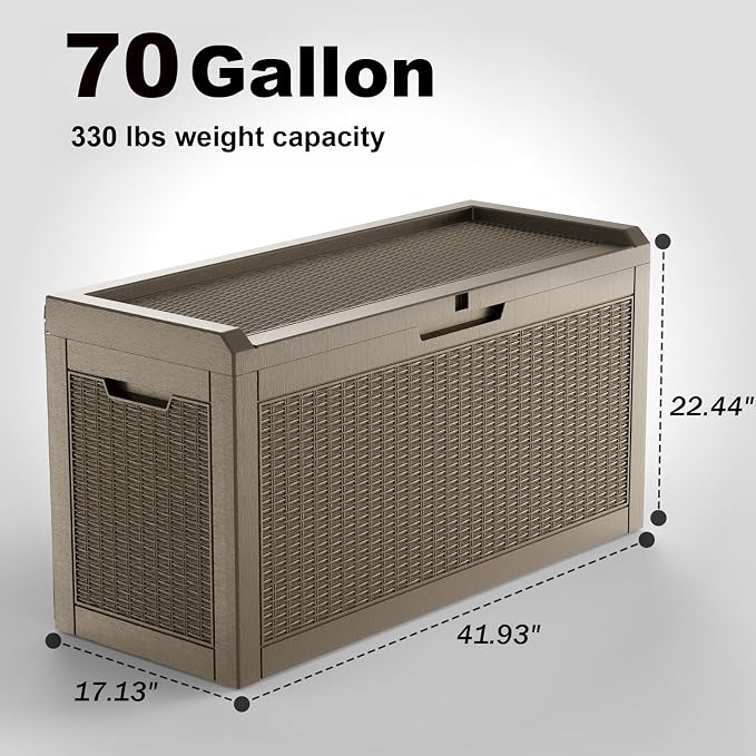 PatioZen 70 Gallon Deck Box Outdoor, Weatherproof Resin Patio Storage Box - Image 2