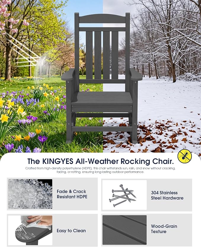 Oversized Outdoor Rocking Chairs Set of 4, HDPE Porch Rockers - Image 5