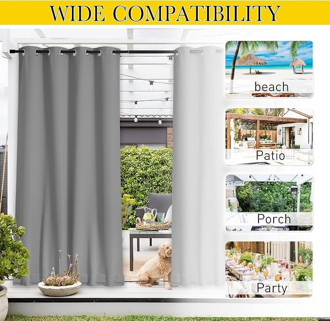 NICETOWN Outdoor Curtains Waterproof Fixed Bottom W52xL95 Silver Grey | - Image 5