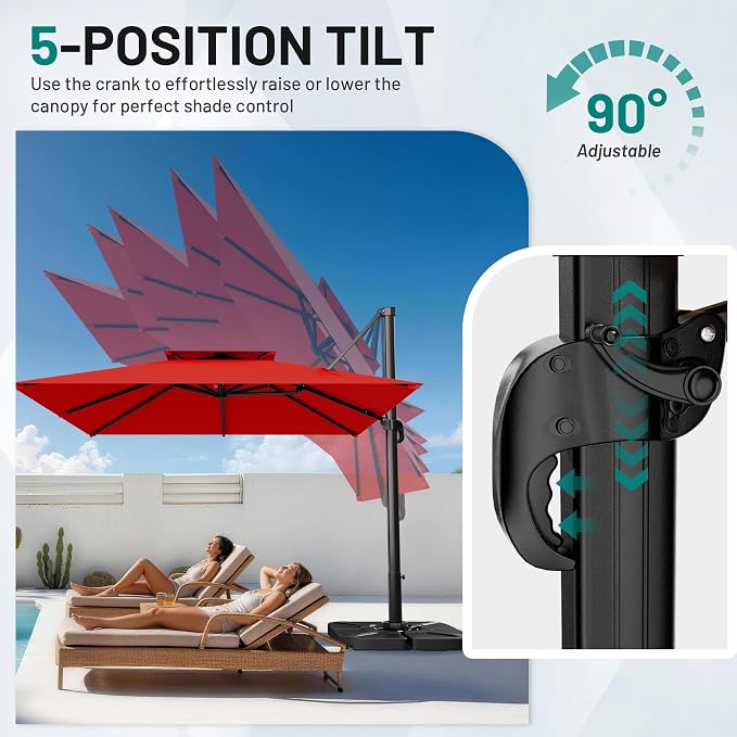 11×11 FT Double-Top Cantilever Patio Umbrella, Outdoor Umbrellas - Image 2