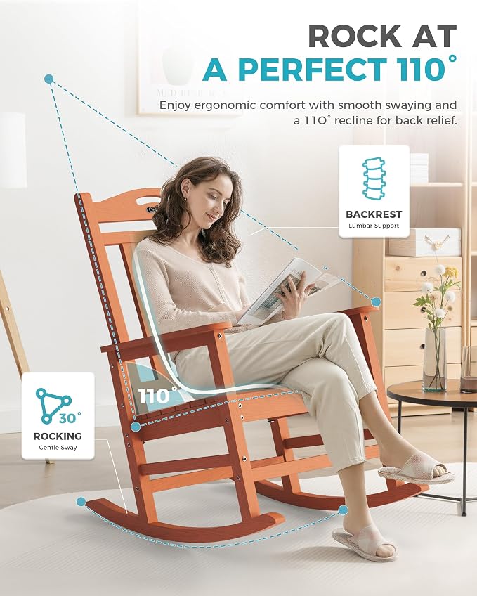 Oversized Outdoor Rocking Chairs Set of 2, 380lbs Heavy-Duty Large Patio Rocker - Image 5