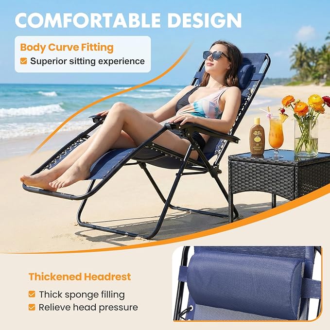 NEWBULIG Zero Gravity Chairs Set of 2, Lounge Chair Folding Portable Adjustable - Image 4