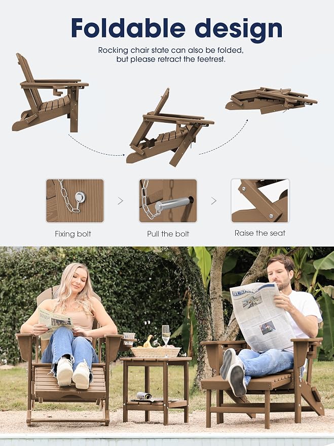 Adirondack Rocking Chair with Ottoman and Cup Holders | HDPE Porch Rocker - Image 4