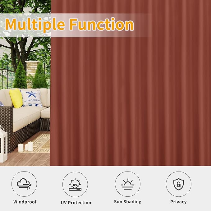 Easy-Going Outdoor Patio Curtains 2 Panels, 110x96 inch, Terra Red | Privacy - Image 5