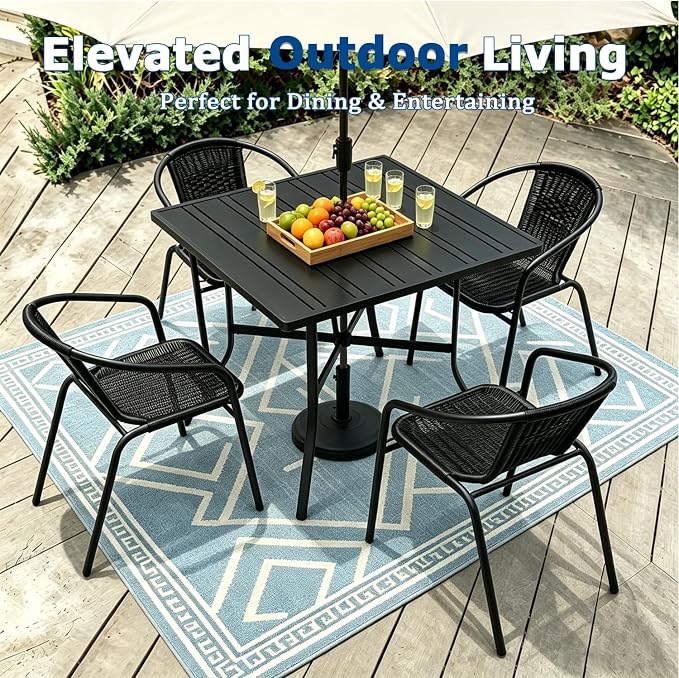 5 Piece Patio Dining Set with Black Outdoor Metal Table & 4 Hand-Woven PE - Image 3