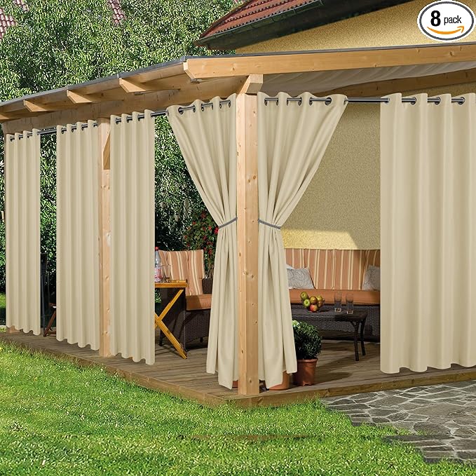 HolidayIdeas Outdoor Curtains for Patio Waterproof 8 Pcs 54x84 Inch White | by HolidayIdeas