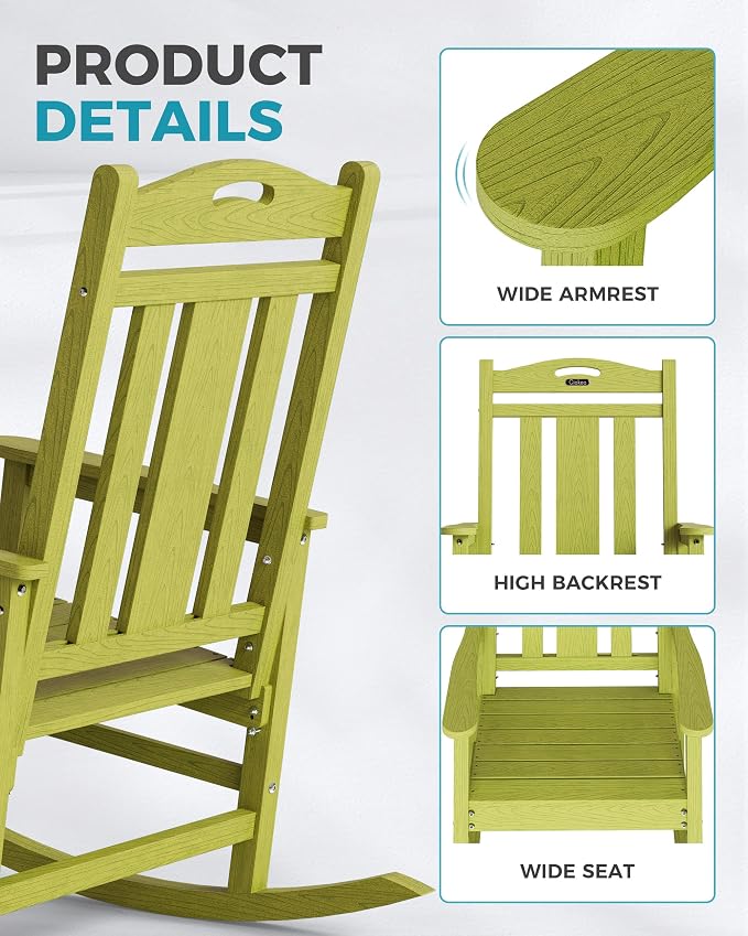 Oversized Outdoor Rocking Chairs Set of 2, 380lbs Heavy-Duty Large Patio Rocker - Image 4