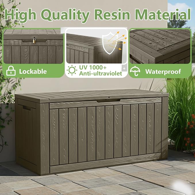 97 Gallon Waterproof Large Resin Deck Box, Lockable Large Outdoor Storage Box - Image 3