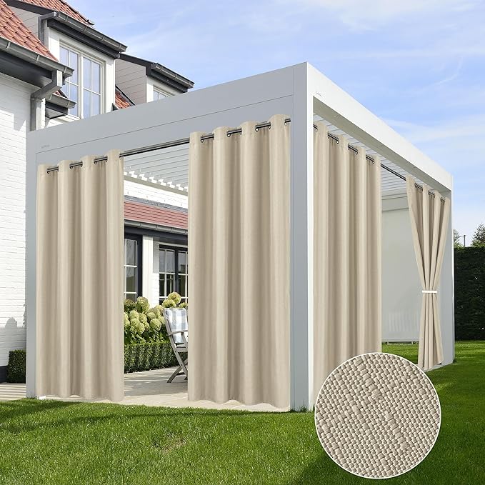 Linen Outdoor Curtains for Patio Waterproof 4 Pcs 54x108 In Cream | Light by HolidayIdeas